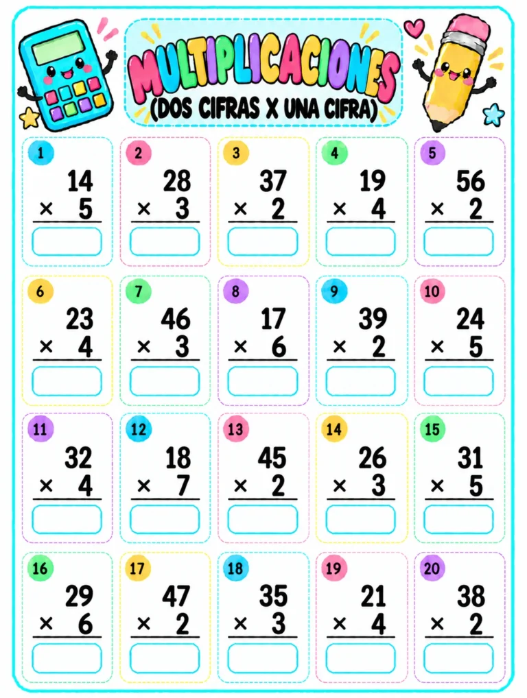 multiplicaciones dos cifras por una cifra