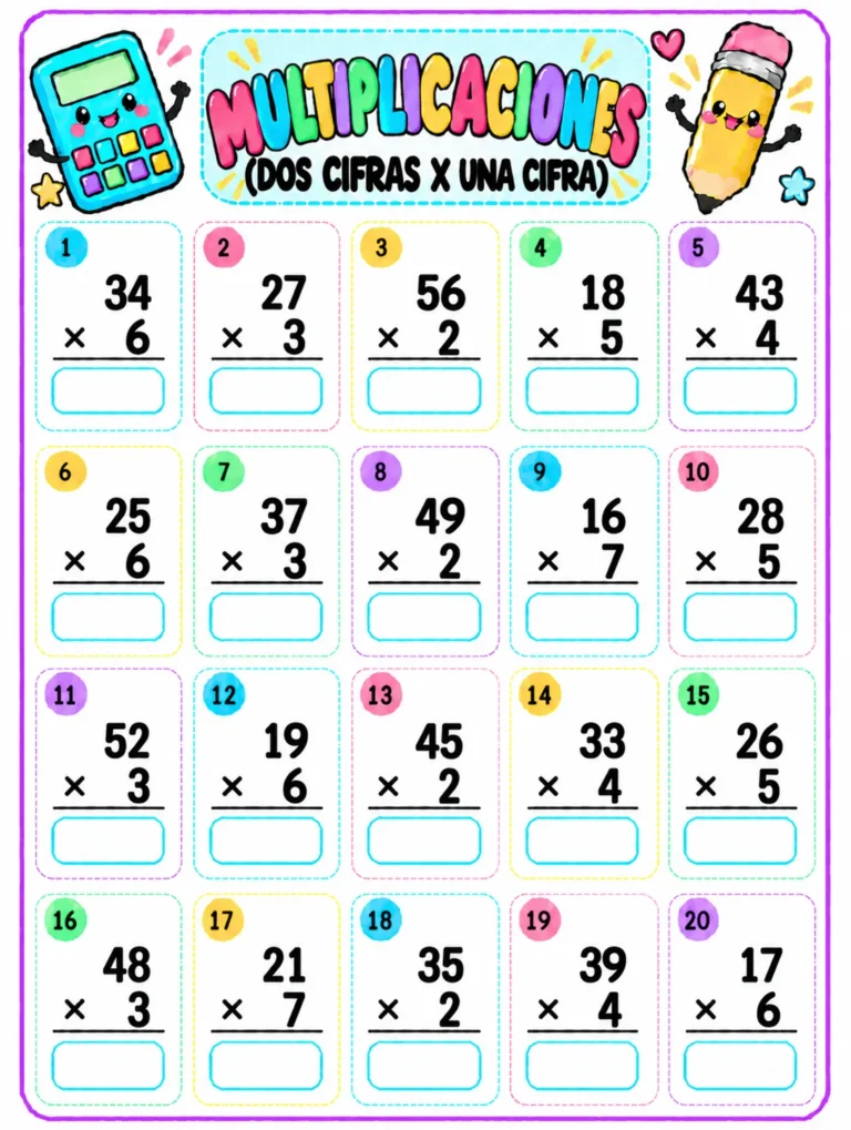 multiplicaciones dos cifras por una cifra