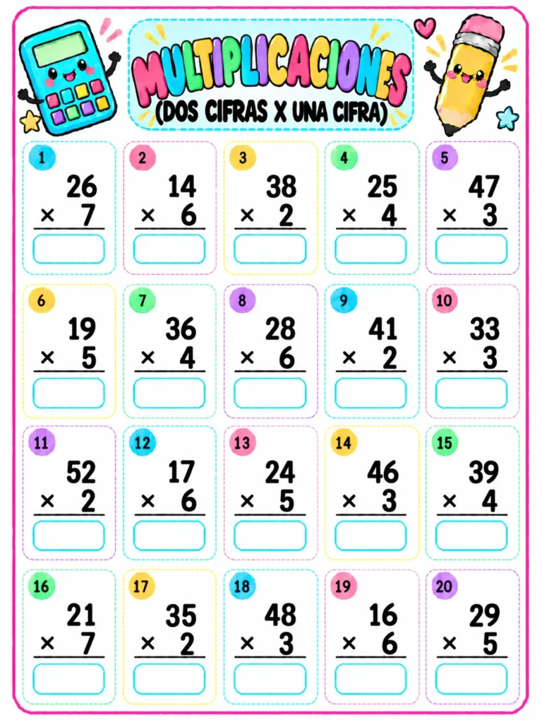 multiplicaciones dos cifras por una cifra
