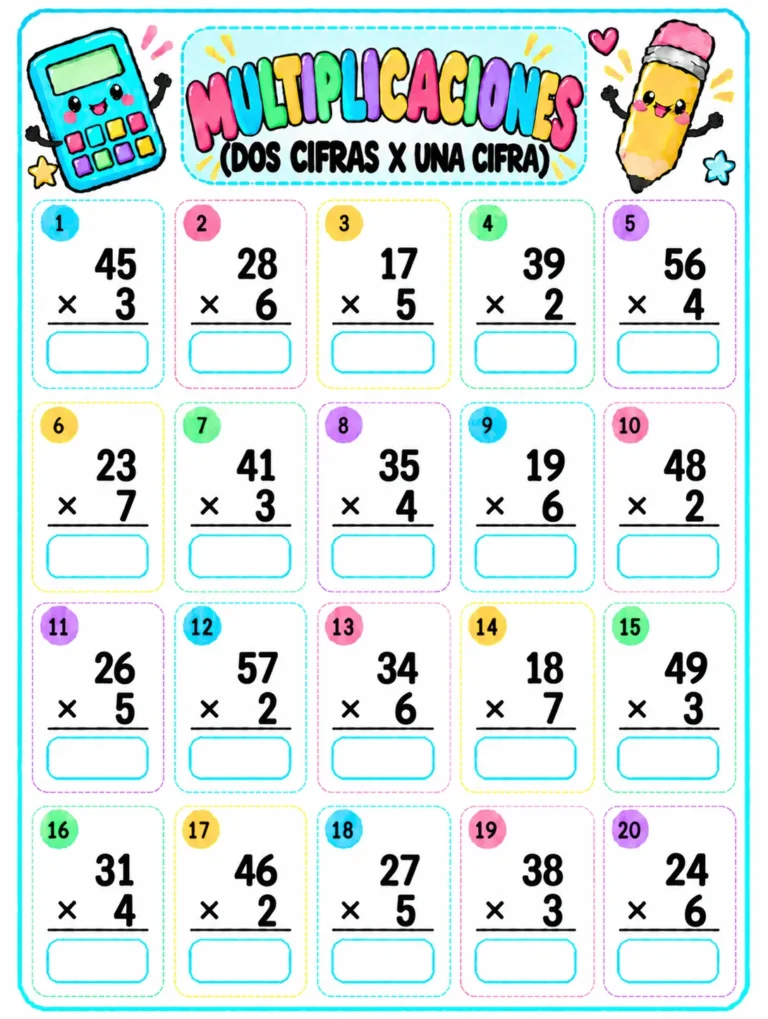 multiplicaciones dos cifras por una cifra